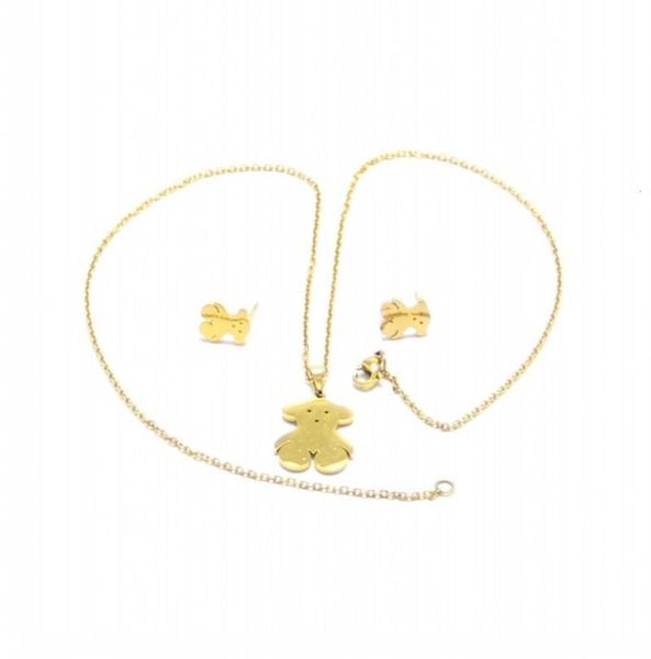 

selling titanium steel bear a variety of three piece earrings pendant simple lady necklace trinket5081338, Silver