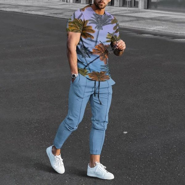 

mens tracksuits hawaii tshirt pants tracksuit coconut tree 3d print t shirts trousers set 2 pieces streetwear oversized suits sportswear 230, Gray