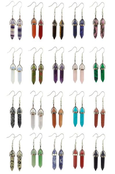 

designer hexagon stone pendulum charms earrings rose quartz turquoise lapis lazuli silver plated healing crystal dangle brand jewe9330598, Golden