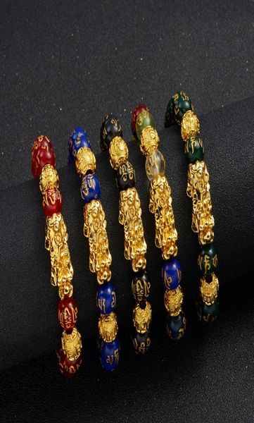

10pcs men women feng shui bracelet luck wealth buddha obsidian stone beads bracelet hombre retro pixiu charm bracelet gifts2054794, Golden;silver