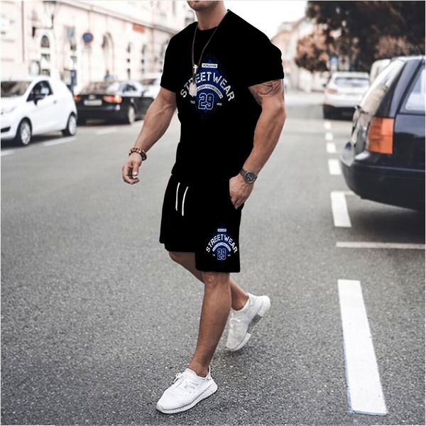 

mens tracksuits summer trend 2piece short sleeve suit oversized casual fashion breathable sports clothing street personalized twopiece set 2, Gray