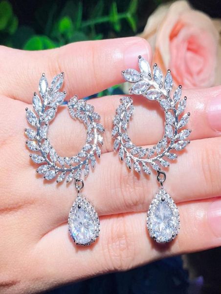 

luxury bride wedding charm long jewelry designer silver earrings south american water drop pearl white blue red aaa cubic zirconia2281693, Golden