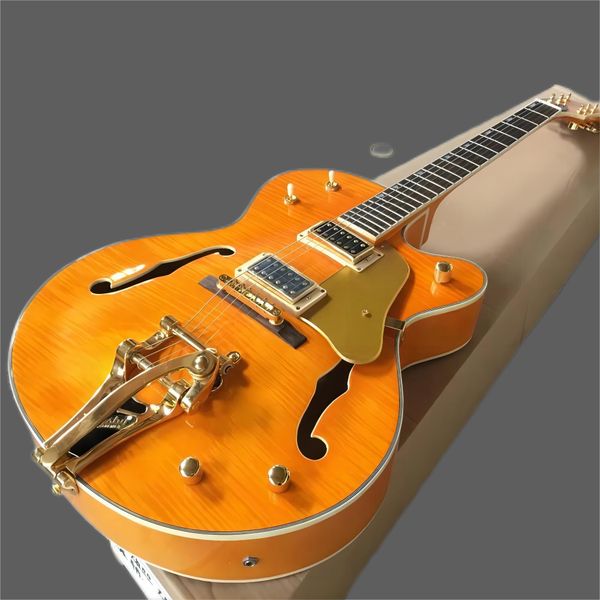 

wholesale factory custom guitar orange falcon 6120 semi hollow body jazz electric guitar with bigs tremolo