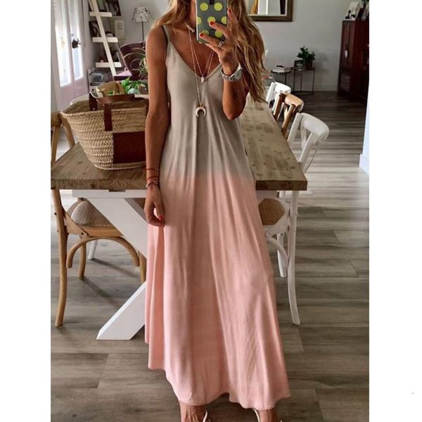 

basic casual dresses summer for women 2023 loose fit high waist vneck vestidos cami strap gradient color maxi dress 230715, Black;gray