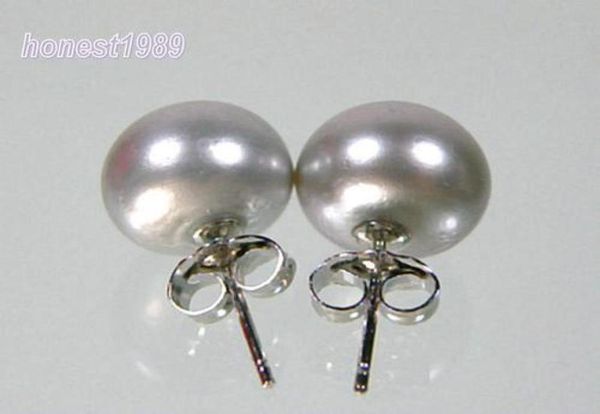 

natural 1011mm silver gray akoya pearl stud earring 14kt018502509, Golden;silver