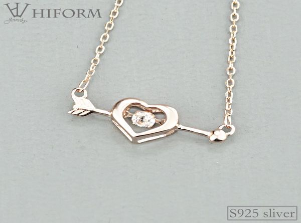 

925 sterling silver heart arrow pendant necklace for women with zircon silver and rose color s925 jewelry gifts9105334