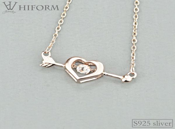 

925 sterling silver heart arrow pendant necklace for women with zircon silver and rose color s925 jewelry gifts9105334