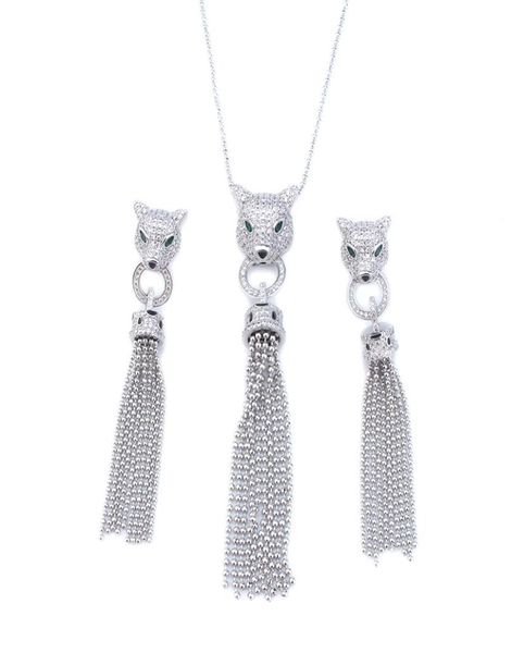 

luxury jewelry leopard tassel earrings necklace set party glittering fashion elegant women6115597, Silver