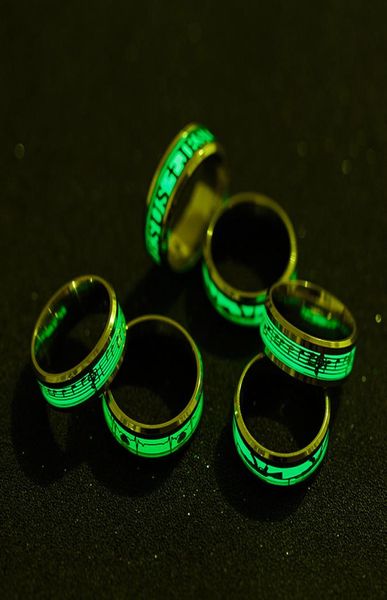 

titanium steel piano sheet music luminous lightemitting ring musical notation luminous men039s ring mix size 6135374466, Golden;silver