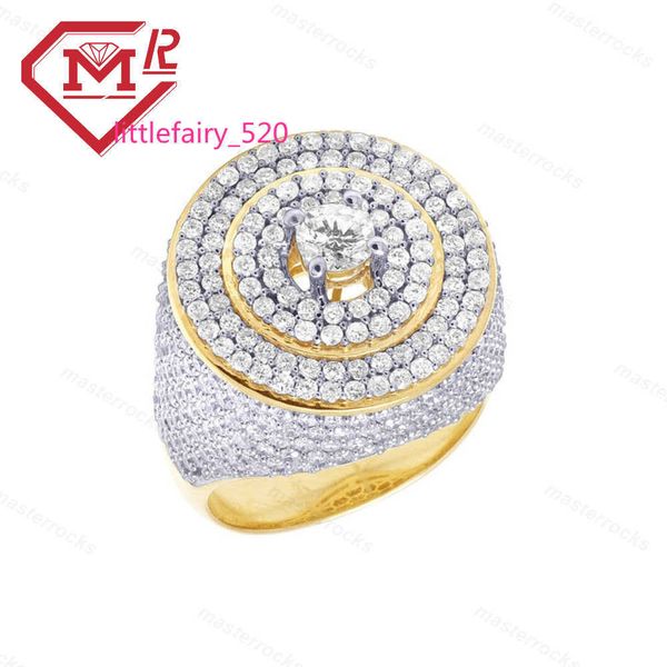 

band rings hip hop iced bling out round shape 18k gold plated sterling silver vvs moissanite rings