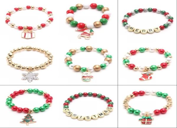 

selling fashion jewelry chirstmas acrylic beaded children bracelet cute xmas pendant baby girls pearl good luck 1606 b32637254, Red;brown