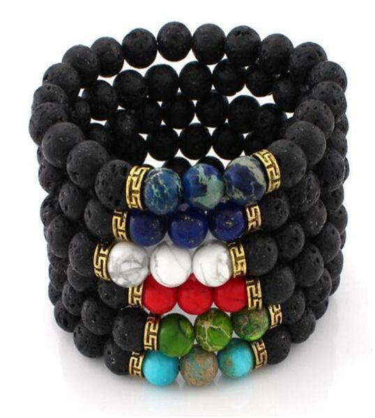 

chakra bracelet mens black lava beads bracelet healing balance beads reiki buddha prayer natural stone yoga charm bracelet for wom8385799, Golden;silver