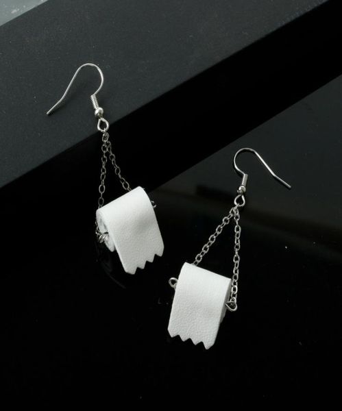 

2020 dangle drop funny earrings roll paper 3d tissue geometric drop earrings creative paper towel toilet paper earrings women7511313, Silver