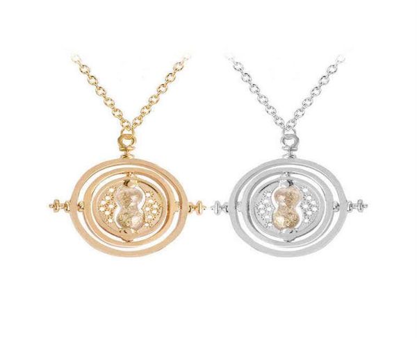 

24 pcs lot selling 3 5 cm diameter time turner necklace movie jewelry rotating hourglass pendant bulk whole 220121293q7410152, Silver