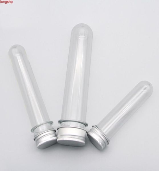 

30ml 40ml 100ml 50pcs excellent plastic transparent test tubes aluminum cap empty bottles bath salt candy bottlesgood qty5331621