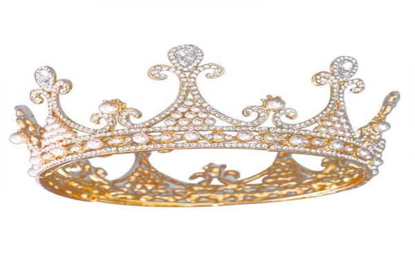 

women vintage tiara crown crystal rhinestone bridal hairband party hair accessories for wedding party banquet3584315, Golden;white