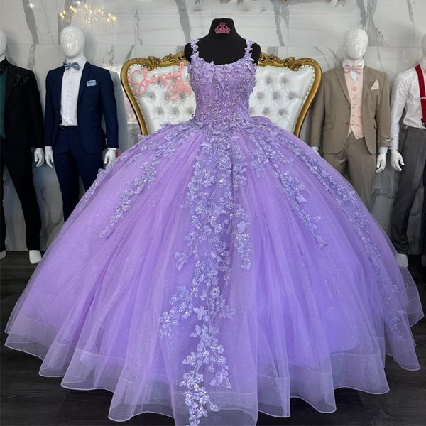 

purple shiny quinceanera dress spaghetti strap 3dflower lace ball gown crystal sweet 15 vestidos de xv anos, Blue;red
