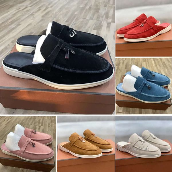 

designers flat loafers slippers women shoes loro flats dress shoe factory footwear summer charms walk suede apricot leather casual slip, Black