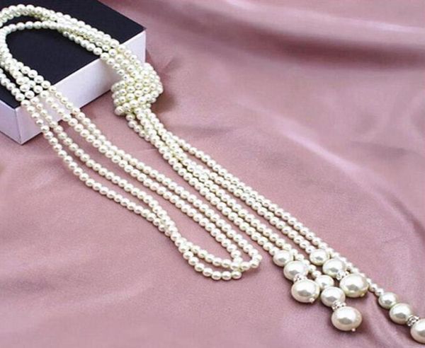 

elegant pearl tassel chain long pendant necklace charms sweater jewelry gift chains5215098, Silver
