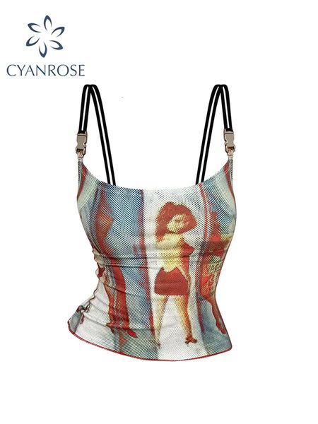 

women's tanks camis slim spaghetti strap camisole graphic print tank y2k female vintage fashion off shoulder vest crop summer 230715, White