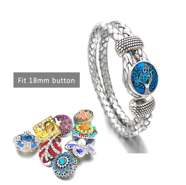 

new fashion handmade woven bracelet 131 interchangeable pu leather 18mm snap button bangle charm jewelry for women men gift 20cm2618796, Golden;silver