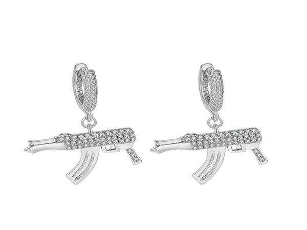 

2021 european and american personality gun men and women inlaid zircon hip hop fashion net red earrings trendy wild1154521, Golden