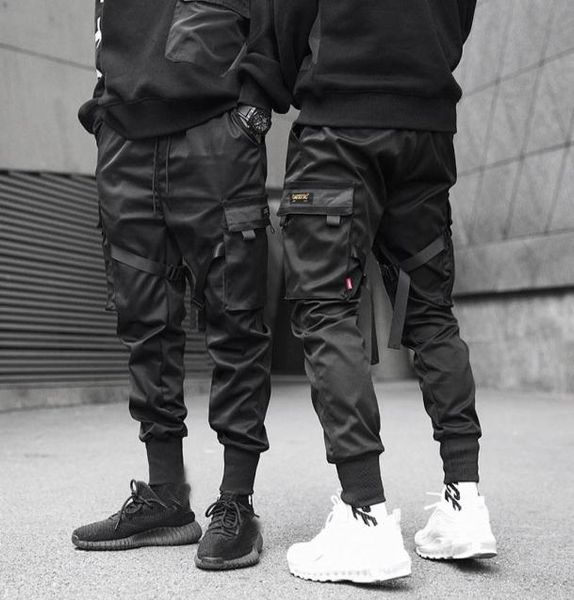 

godlikeu mens pants tactical cargo casual fashion skinny elastic waist harem jogging running trousers1467422, Black