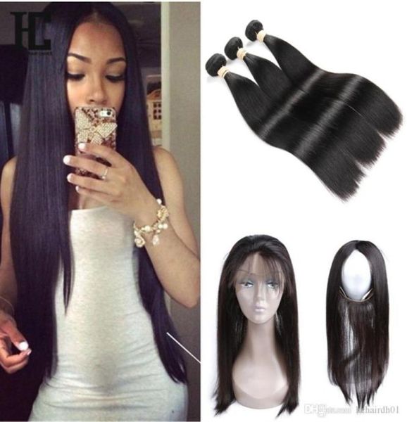 

8a hair brazilian virgin hair pre plucked 360 frontal with bundles straight hair weaves 360 lace frontal with bundles hc 360 lace 3836639, Black