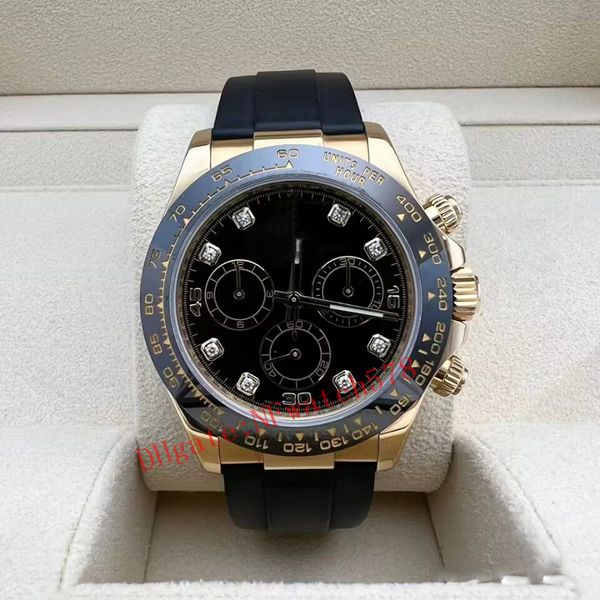 

mens watches cal.4130 movement 40mm cosmograph 116518 18ct gold set with diamonds chronograph mechanical automatic watch men's wristwat, Slivery;brown