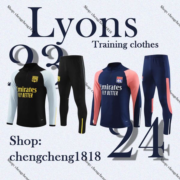 

22 23 24 lyons tracksuit soccer set survetement 22 2023 2024 lyonnais l.paqueta ol aouar football training, Black