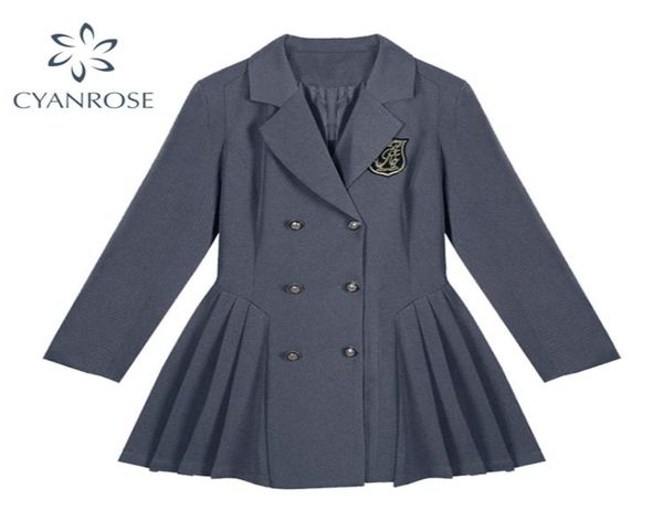

solid crop blazer dress women double breasted vintage preppy style notched collar dresses mujer elegant korean student ol frocks 28076678, Black;gray