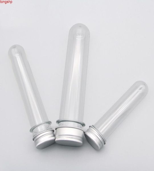 

30ml 40ml 100ml 50pcs excellent plastic transparent test tubes aluminum cap empty bottles bath salt candy bottlesgood qty9403711