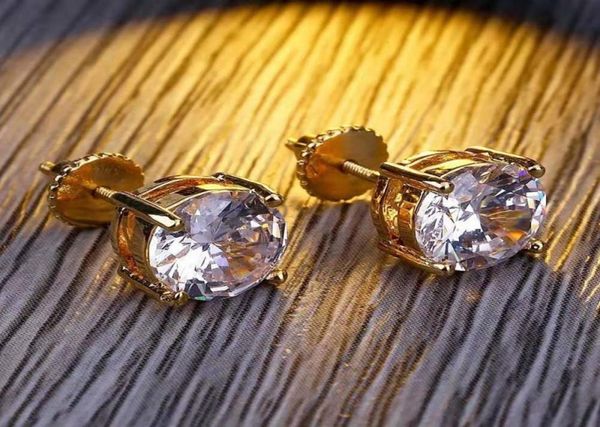 

iced out stud earrings for men women hip hop luxury designer bling diamond ear studs gold silver copper zircon mens wedding earrin7205403, Golden;silver