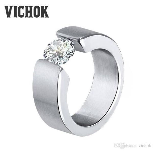 

simple shiny bling zircon ring 316l stainless steel ring for women men bague jewelry engagement fashion jewelry solitaire ring vic3957776, Golden;silver