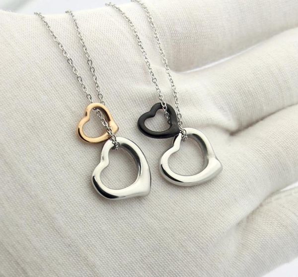 

new arrive fashion lady 316l titanium steel 18k plated gold necklaces with letter t hollow out double heart pendant 3 color8118369, Silver