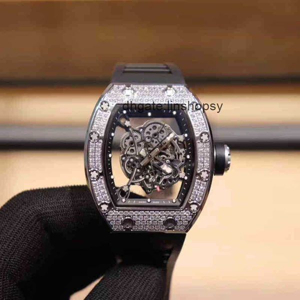 

awatch date wine barrel watch richa milles rm055 series 2824 automatic mechanical full drill case tape wristwatch men, Slivery;golden