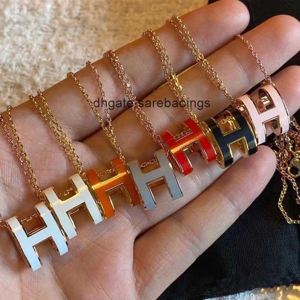 

aher max designer luxury h necklace female plated 18k rose gold enamel craft clavicle chain pendant broadcast, Silver