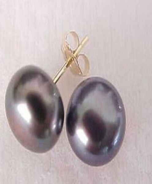 

89 mm tahitian black pearl stud earrings 14k goldbox01239374555, White