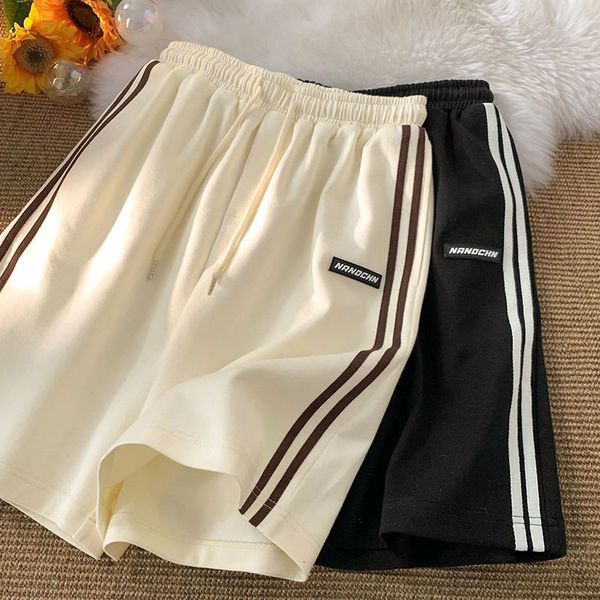 

women's shorts mexzt striped short summer streetwear loose wide leg korean casual elastic waist sports bf couple oversized 230715, White;black