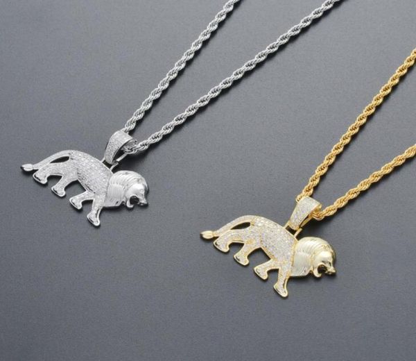 

hip hop lion diamonds pendant necklaces for men women religion christianity luxury necklace jewelry gold plated copper zircons twi3038365, Silver
