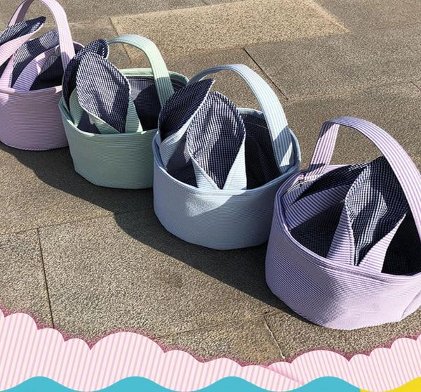 

easter basket party plaids seersucker rabbit ears baskets cute bunny kids candy egg gifts storage tote bags ear handbag5082650, Black