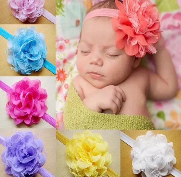 

selling children infant floral headbands europe lace chiffon baby headbands accessories new born baby lace head bands 10 color6374007, Silver