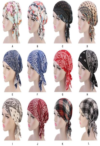 

new muslim women cotton print pretied turban hat cancer chemo beanies caps headwear head wrap bonnet hair loss accessories3896875