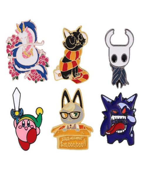 

gold plated animal brooch 6pcsset dragon cat alloy pins hollow knight themed enamel metal badge cartoon brooches6910248, Gray