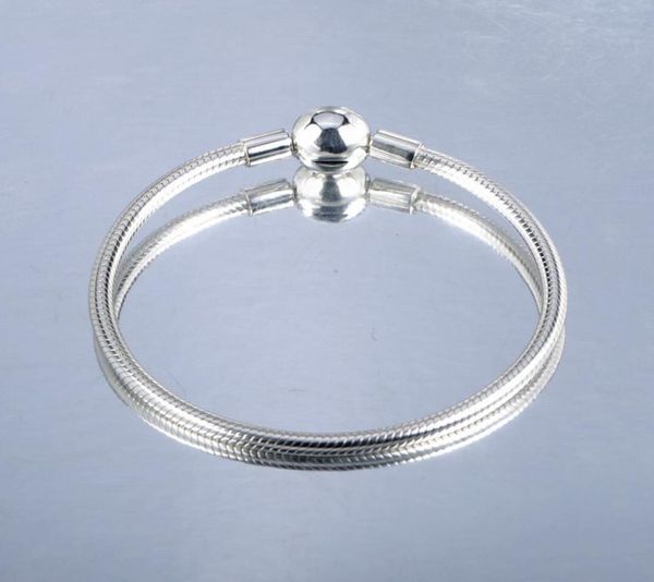 

925 sterling silver 18k gold chain bracelets round bead -shaped fit charms bead wedding bangle bracelet jewelry gift for women5536795, Black