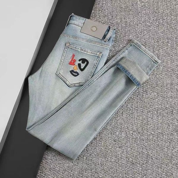 

designer men's jeans europe makes people believe star men's embroidery splicing rip trend brand motorcycle pants men slim, Blue