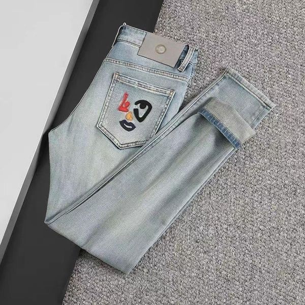 

designer men's jeans europe makes people believe star men's embroidery splicing rip trend brand motorcycle pants men slim, Blue