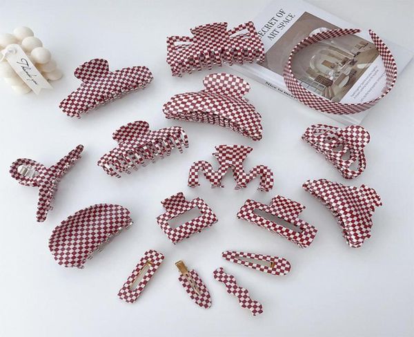 

hair clips barrettes 2021 selling fashion acrylic women accessories headband red white checkered pattern claw9333066, Golden;silver