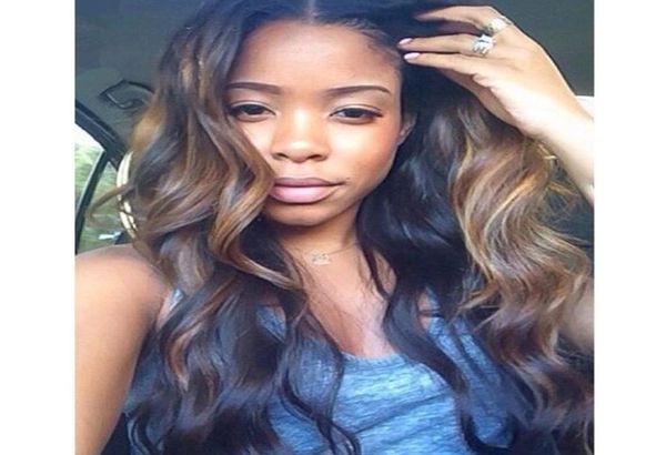 

pre plucked full lace human hair wigs with baby hair 150 brazilian remy hair ombre lace front wigs bleached knots women wigs9241757, Black;brown