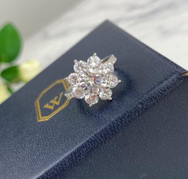 

luxury jewelry ring 925 silver white gold plating micro inlays diamonds austria crystal sun flower women ring wedding rings2126808, Slivery;golden